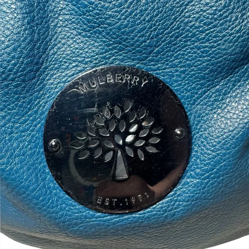MULBERRY Shiny Blue Petrol Leather Daria Hobo Bag Braided Strap  Auth